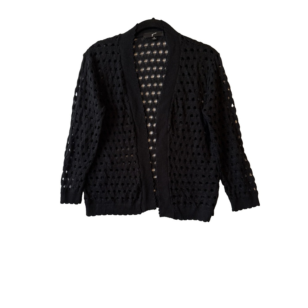 Black Crochet Open‎ Knit Cardigan Sweater M Open Front Fishnet Y2K Festival Boho
